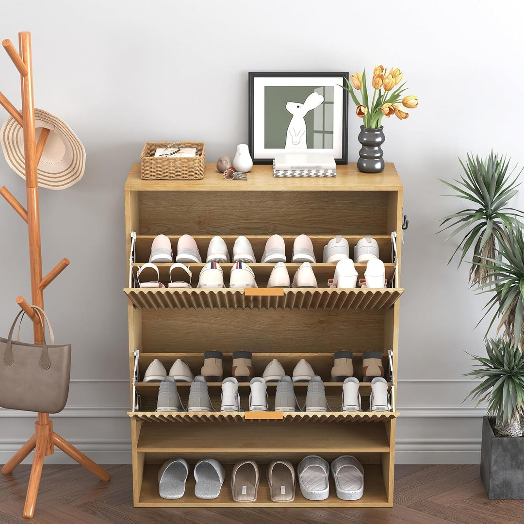 80×30×102 h cm Schuhschrank, Wellen-Design Schmal Shoe Storage Cabinet Mit 2 Klappen, Freistehender