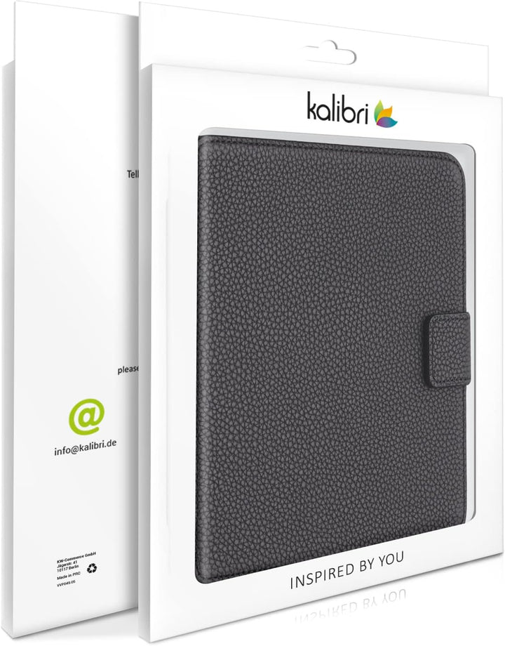 kalibri Klapphülle kompatibel mit Kobo Libra 2 - Leder Hülle eReader mit Litchi-Struktur - Schwarz,