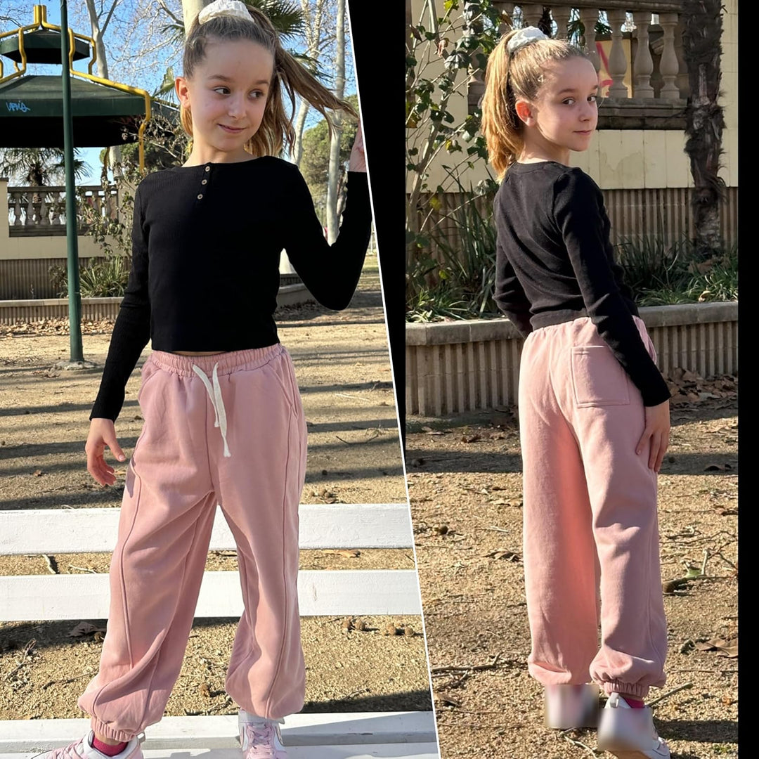 Rolanko Jogging Hose für Mädchen, Baumwoll Fleece Sport Joggers Trainingsanzug mit Mehreren Taschen