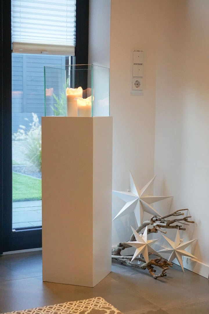 Windlicht-Säule Kerzenständer Deko-Laterne Candela Weiss Matt 100 cm hoch 25x25x100 cm Weiss Matt, 2