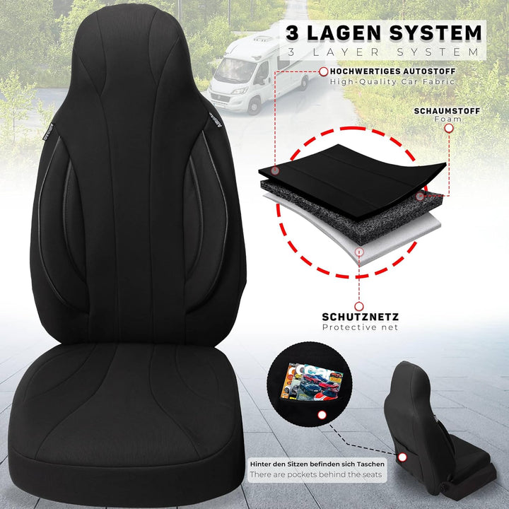 BREMER SITZBEZÜGE Wohnmobil Schonbezüge für FIAT Ducato 250 Cruiser Line 640 WPL403 WPL403 - Schwarz