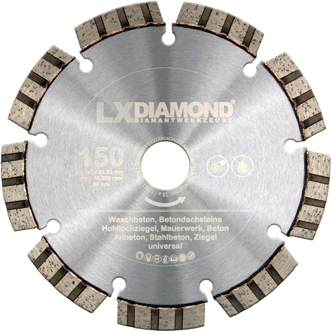 LXDIAMOND Diamant-Trennscheibe 150mm x 22,23mm Premium Laser Diamantscheibe Betonscheibe für Stein B