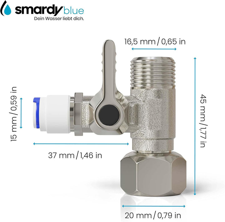 smardy V004 Absperrhahn 3/8 auf 1/4 Zoll T-Stück 3/8x3/8x1/4" Wasseranschluss Kühlschrank Quick-Adap