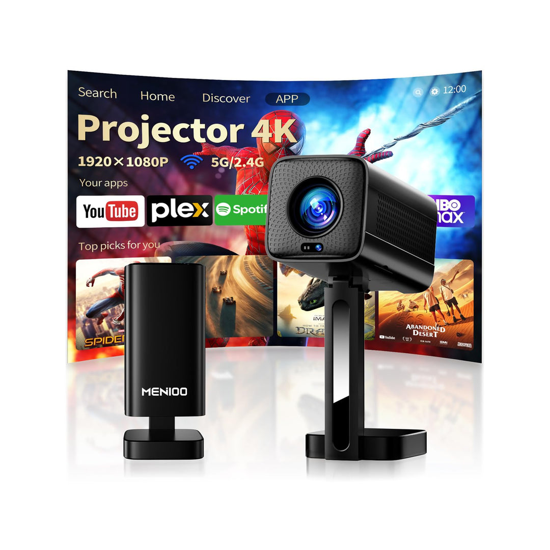 Mini Beamer Unterstützt 4K Full HD 1080P, Smart Beamer mit Auto Fokus & Keystone und 90° Drehbarkeit