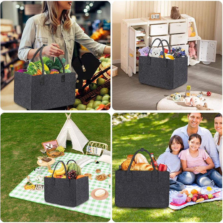 Leerweii 2 Stück 30L Filztasche Einkaufstasche, 40x27x27 cm Filztaschen Shopper mit Innentasche Eink