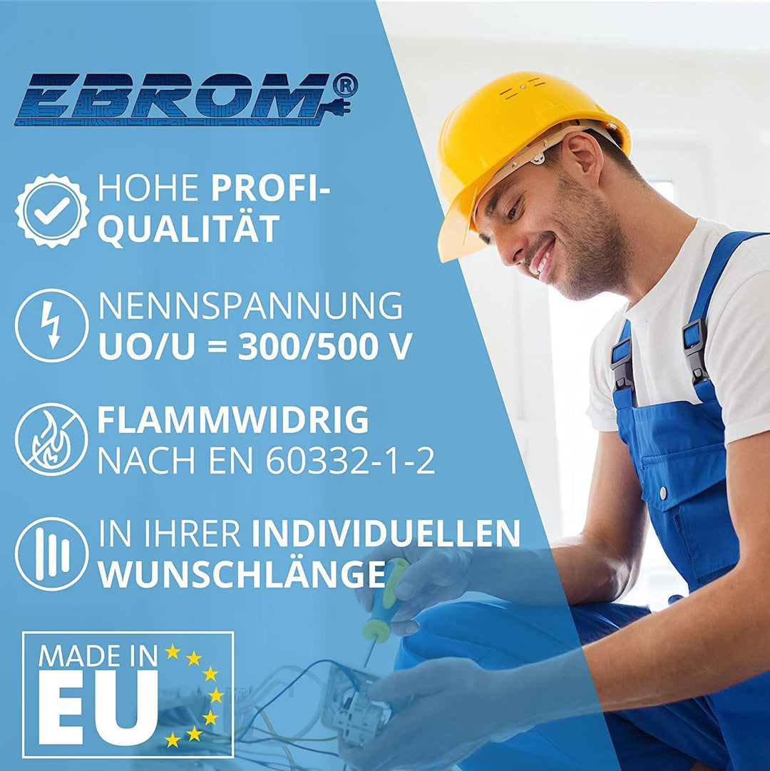 EBROM NYM-J 7x1,5 mm² Installationskabel, Mantel GRAU, 7 Litzen FARBIG 20 m | 5 m bis 100 m 7x1,5 mm