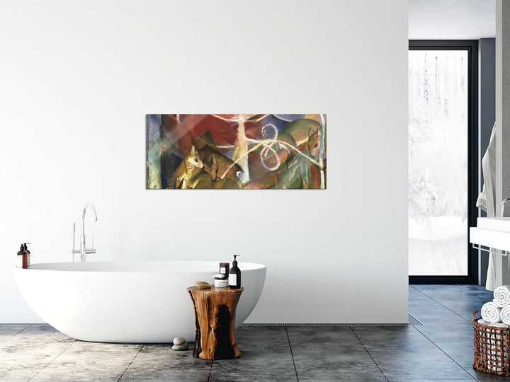 Pixxprint Glasbild Panorama, Wandbild aus Echtglas, Franz Marc - Rehe im Wald I, 100x40 cm, inkl. Au
