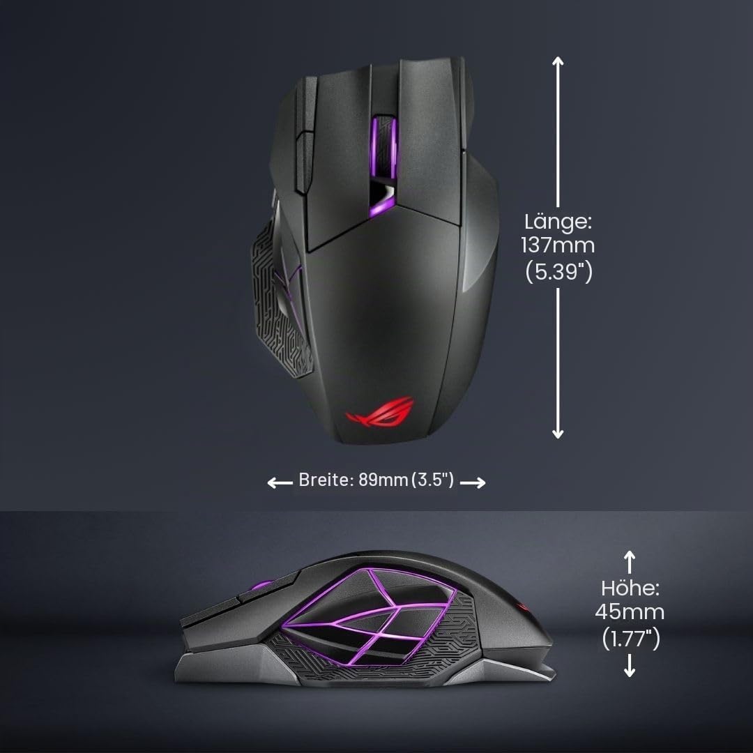ASUS ROG Spatha X Gaming Maus (kabellos, kabelgebunden, magnetische Ladestation, 12 programmierbare