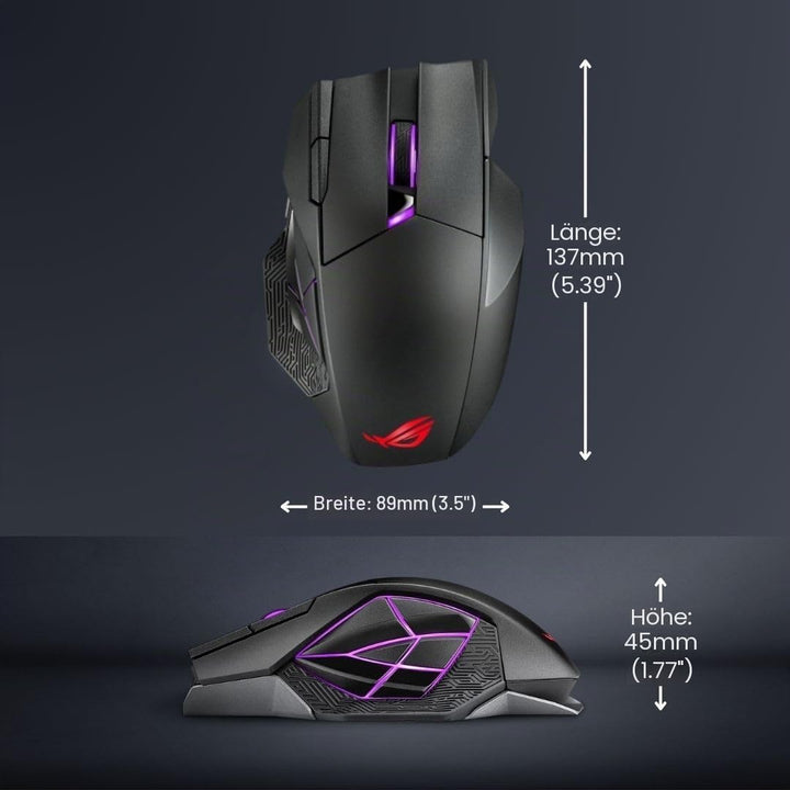 ASUS ROG Spatha X Gaming Maus (kabellos, kabelgebunden, magnetische Ladestation, 12 programmierbare