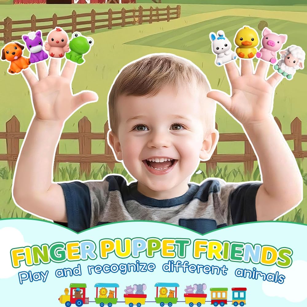 Eisenbahn-Set für Kleinkinder – Lernspielzeug ab 1-3 Jahr, Schienenspielset mit Bauernhoftieren &amp; Fi