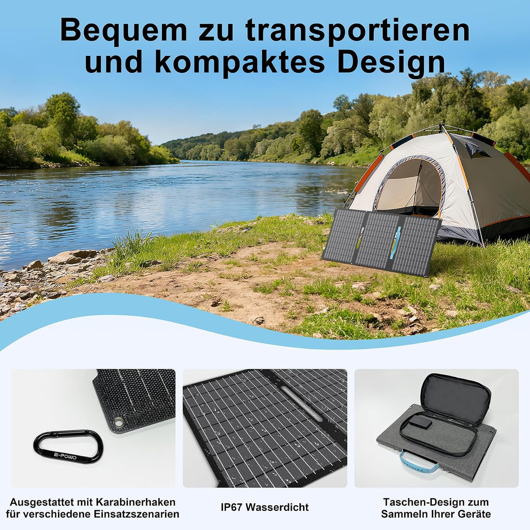 45W Tragbares Solarpanel Ladegerät mit USB-C PD 3.0 & USB-A QC 3.0, IP67 Wasserdicht für Powerbank,