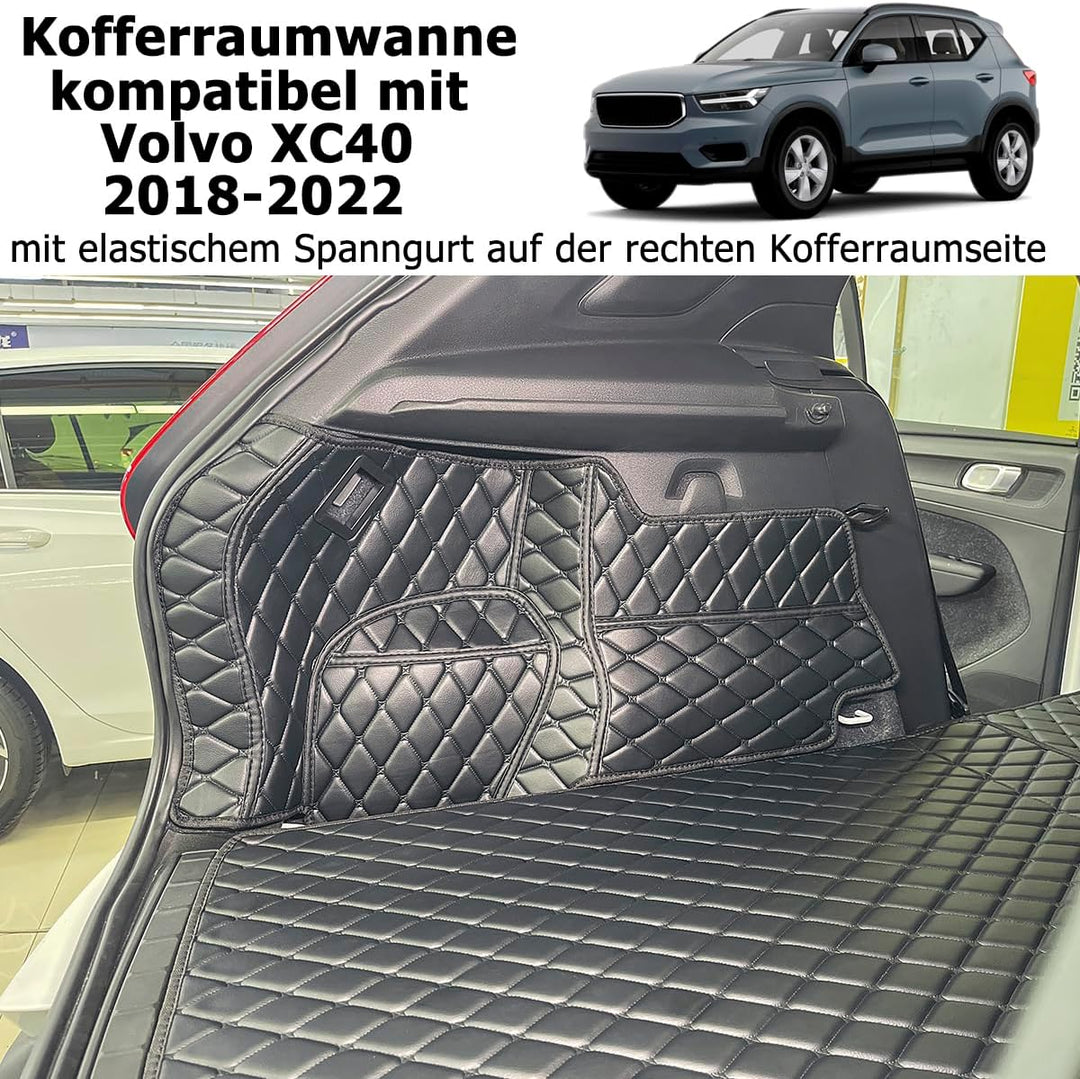 Kofferraumwanne kompatibel mit Volvo XC40 2018–2022 (mit elastischem Spanngurt auf der rechten Koffe