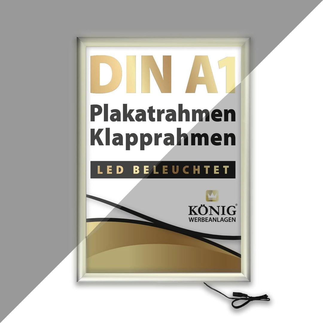 Dreifke LED Plakatrahmen DIN A1 | LED beleuchtet, Leuchtrahmen | 25mm Aluminium Profil, silber | ink
