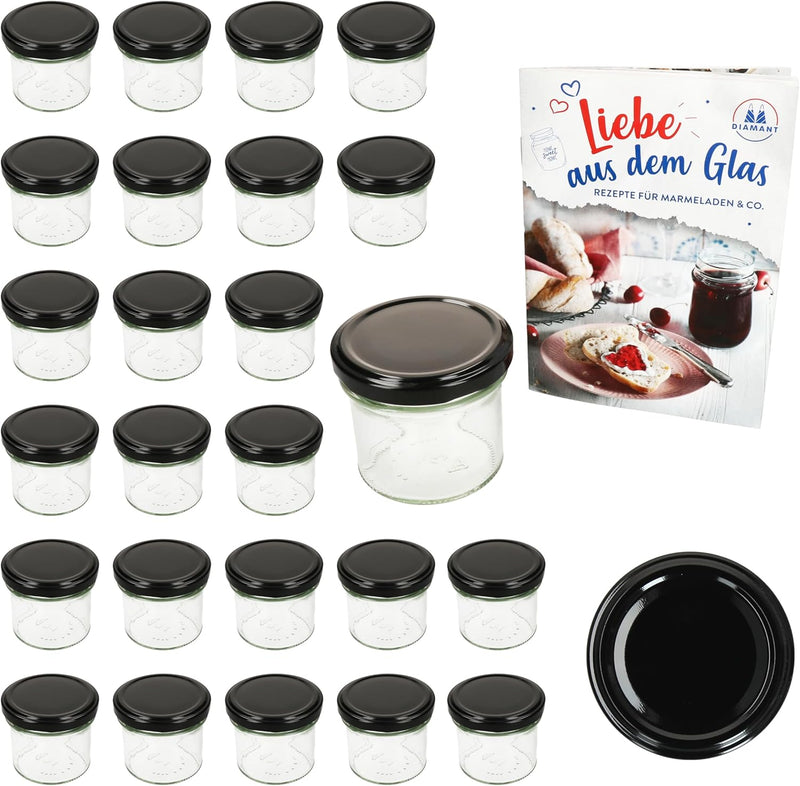 MamboCat 25er Set Sturzglas 125 ml Marmeladenglas Einmachglas Einweckglas To 66 schwarzer Deckel inc
