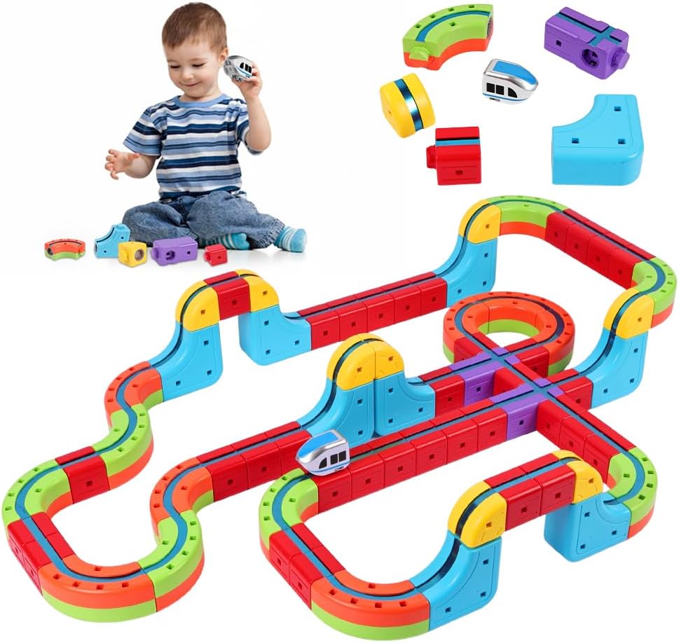 68 Stück Clickrail Electric Train Set, Magisches Schienen WüRfel Zug Set, Cube Track Block Zug mit S