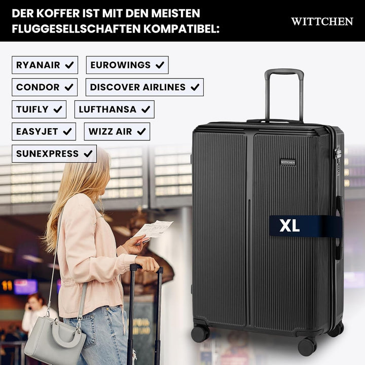 WITTCHEN Stripes Line Grosser Koffer 76,5 x 50 x 29 cm (XL) | Hartschalen-Trolley ABS 96 l, 4 Rollen