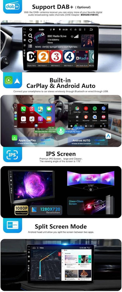 SXAUTO Android 12 IPS Autoradio für Hyundai I30 (2006-2011) - Eingebaut CarPlay/Android Auto - Rückf