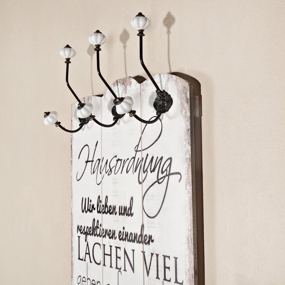 Melko Garderobenpaneel 100CM 6 Kleiderhaken Holz Shabby Hakenleiste Aufhängung Weiss