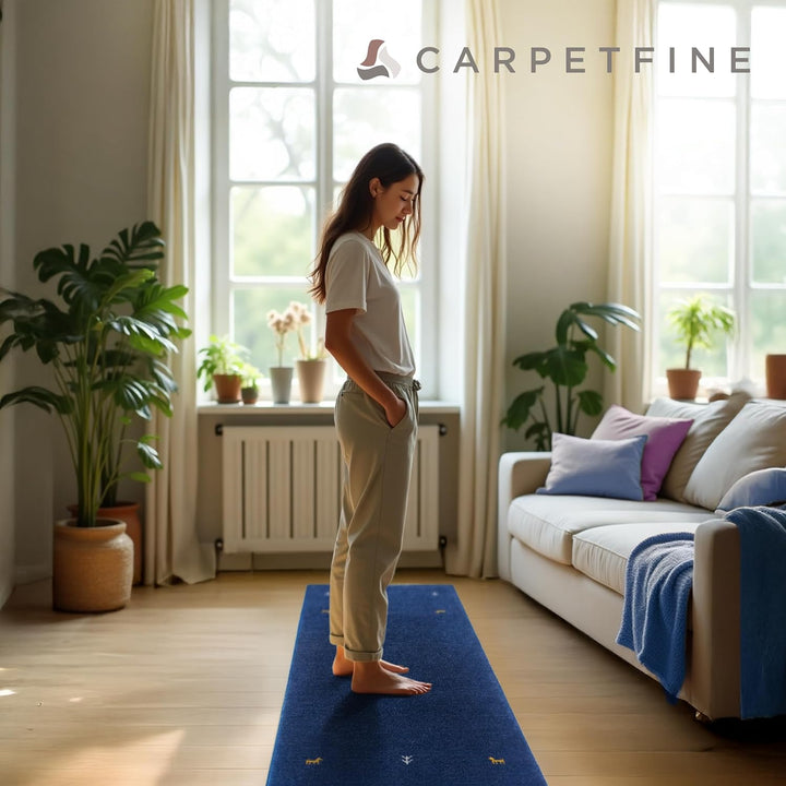 carpetfine Wollteppich Gabbeh Uni Läufer Blau 60x180 cm | Moderner Teppich für Wohn- und Schlafzimme