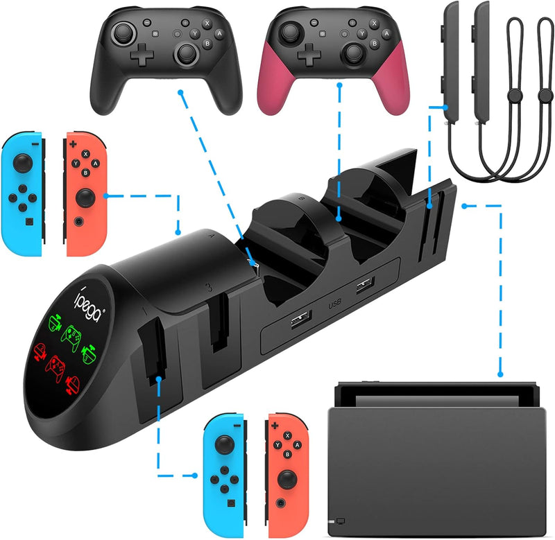 FYOUNG 6 in 1 Switch Controller Ladestation Kompatibel mit Nintendo Switch & Switch OLED mit USB Ans