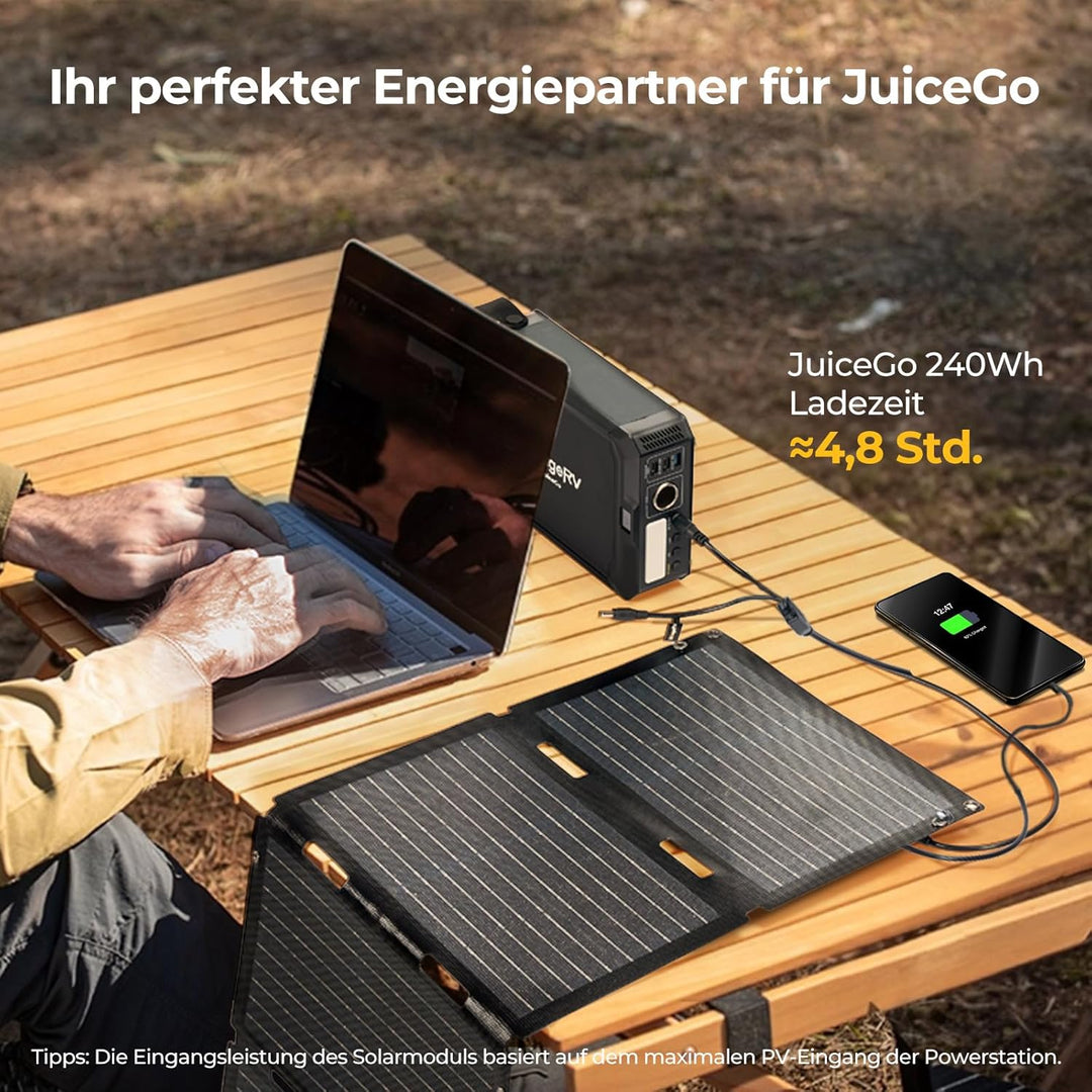 BougeRV 50W ETFT Faltbares Solarpanel, Fiberglas 270°, 0,8 kg, Solarmodul mit DC/USB-C/USB-A Ausgäng