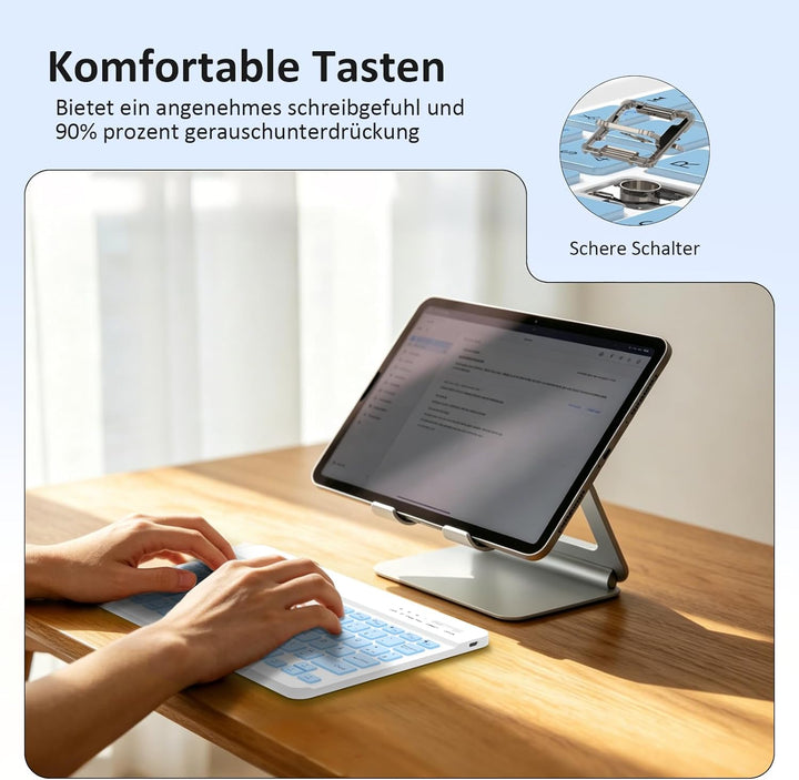 Kabellose Tastatur, Deutsche Bluetooth Tastatur für iPad Air/Pro/Mini/iPhone/Samsung/Huawei/Tablet,