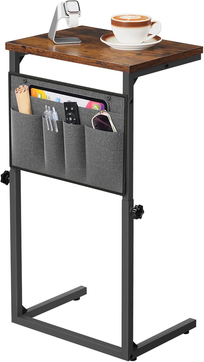 HOOBRO C-Form Beistelltisch, Höhenverstellbar 50–75 cm, Sofatisch, Couchtisch mit 5 Oxford-Stofftasc
