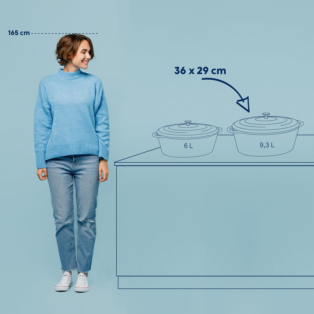 kela Bräter Gusseisen oval 9,3 Liter, Dutch Oven CALIDO, Induktion Gussbräter mit Deckel backofengee
