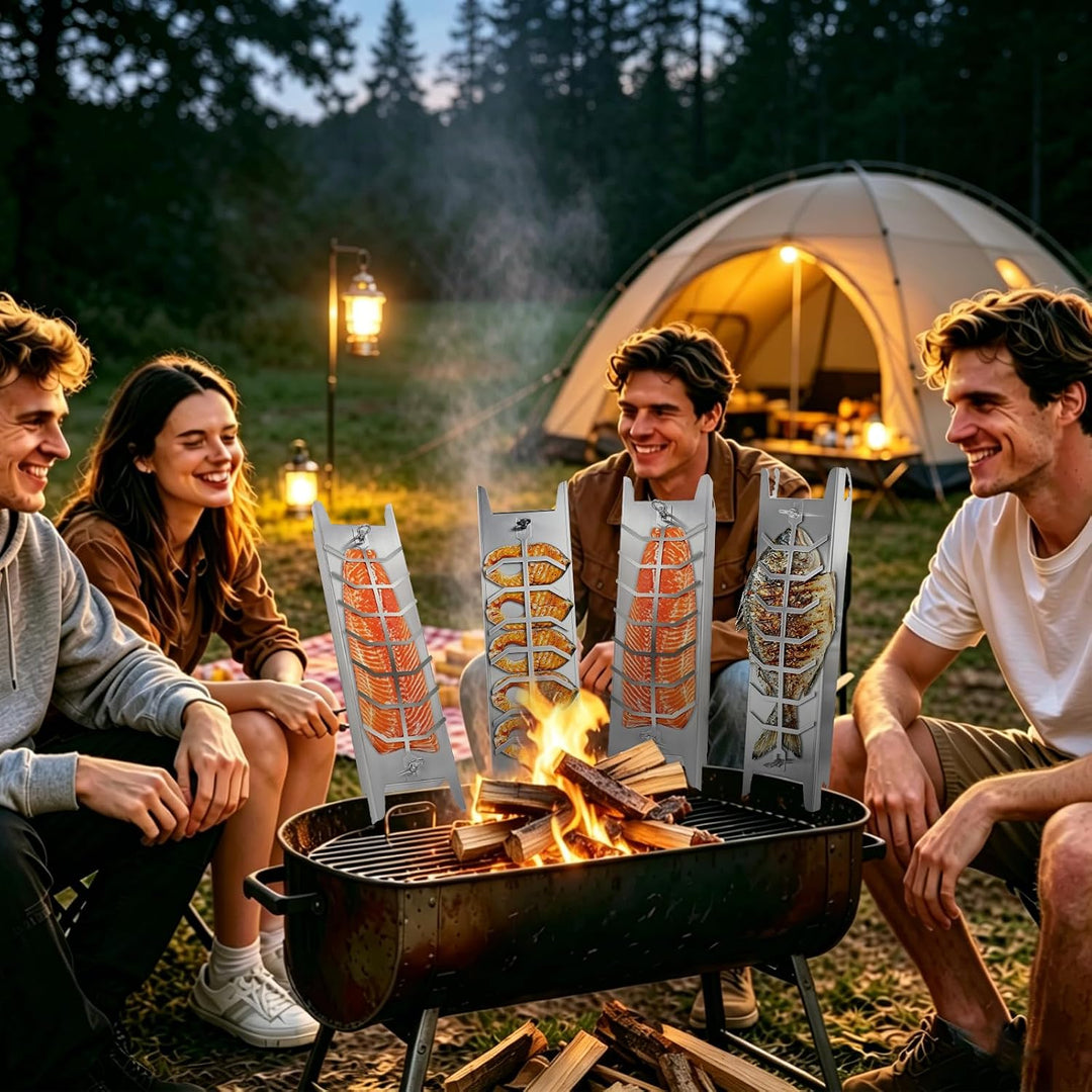 Flammlachshalter Edelstahl 59.5cm für Feuerschale &amp; Grill | Extra Breit 16cm, 180° drehbar, Lachsbre