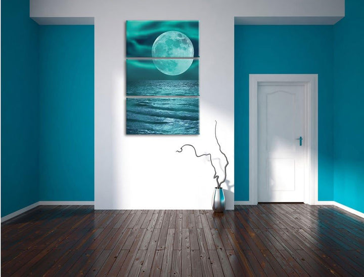 Pixxprint ruhiges Meer mit Vollmond 3-Teiler Leinwandbild 120x80 Bild auf Leinwand