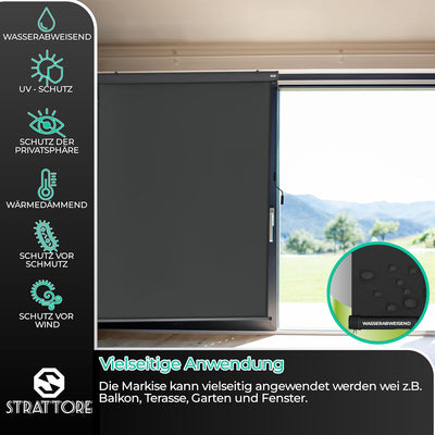 Strattore Ausziehbare Senkrechtmarkise Vertikalmarkise 120 x 250 cm - Markise mit Kurbel für Terrass