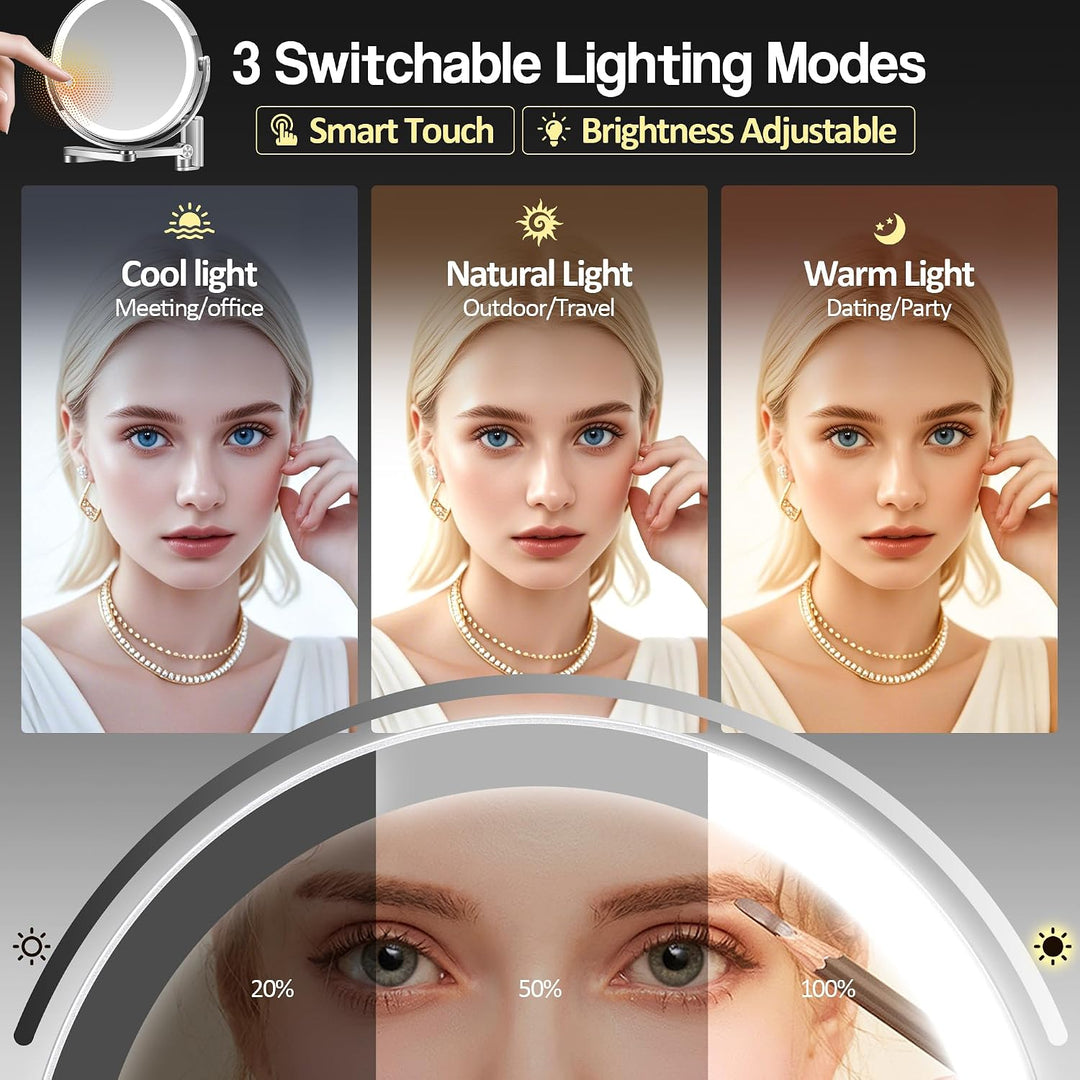 Wandmontierter Make-up-Spiegel, Vergrösserungsspiegel mit Licht, 20X/1X doppelseitig, höhenverstellb
