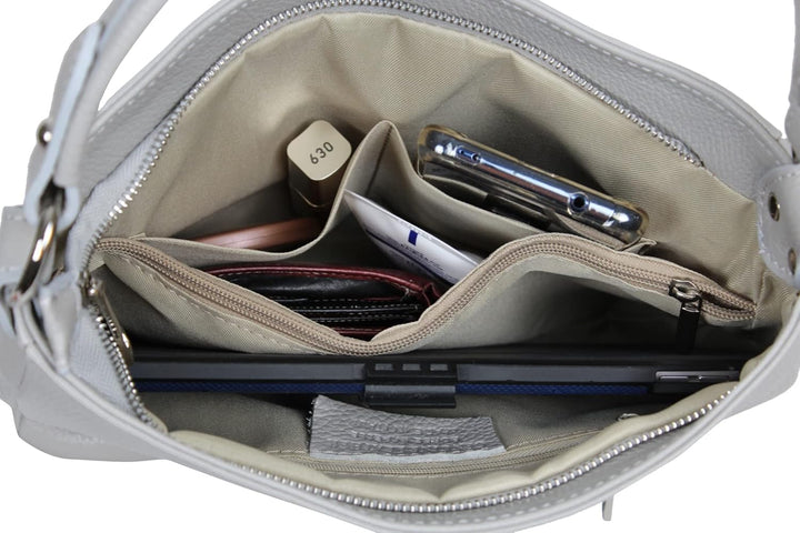 AmbraModa GL35 - Damen Handtasche Schultertasche Umhängetasche aus genarbtem Rindsleder Camelbraun,