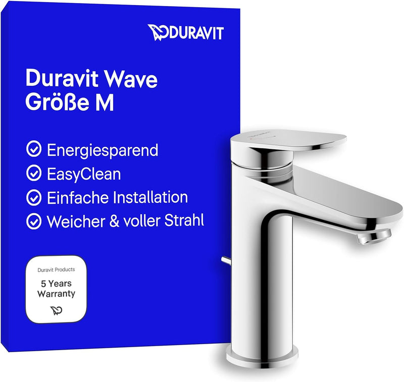 Duravit Wave Waschtischarmatur, Grösse M (Auslauf Höhe 111 mm), energiesparende Waschbecken Armatur