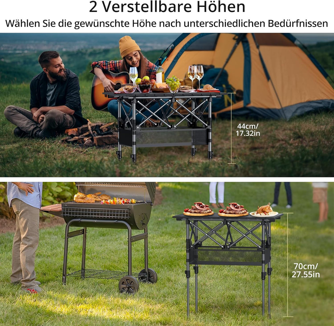 Anbte Campingtisch Aluminium 64x40cm Aufrollbare Tischplatte 2 Verstellbar Höhen 44/70cm Klapptisch