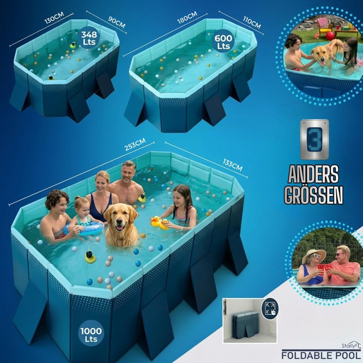 BEST DIRECT Faltbarer Pool, 166 x 107 x 45 cm, Kinderbecken, Tragbarer Hundepool, Faltbarer Pool, Ba