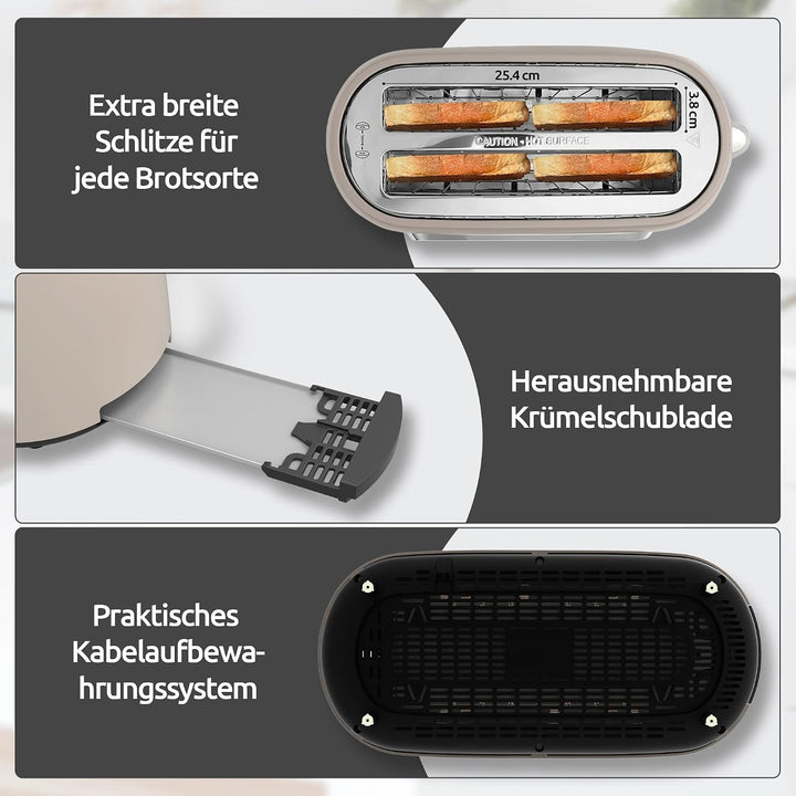 Olvy Premium Toaster mit LCD-Display & Timer – Extra Breite Schlitze (Auftauen/Aufwärmen) – 6 Progra