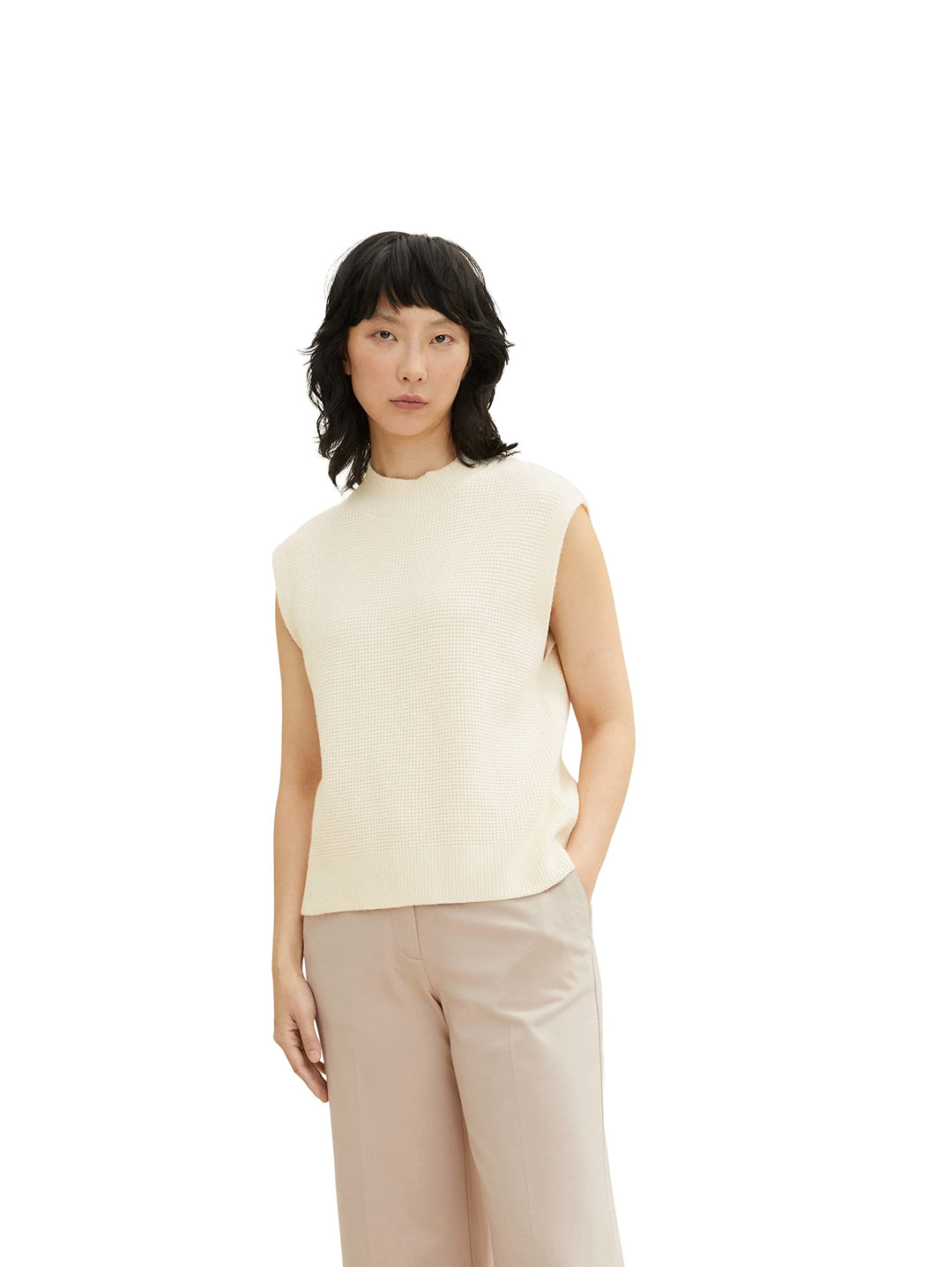TOM TAILOR Damen Pullunder mit Rollkragen, 28130 - Soft Buttercream