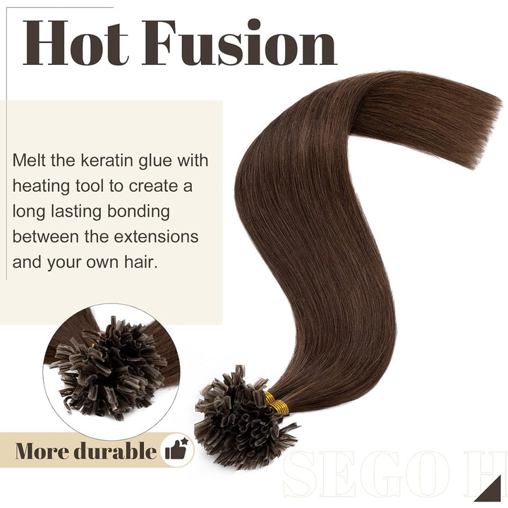 SEGO Bondings Extensions Echthaar 0.5g/Strähnen Haarverlängerung Keratin U-Tip 7A 100% Human Hair 10