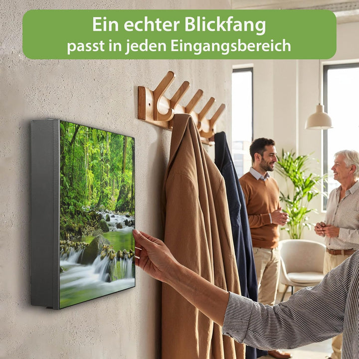 banjado® Grosser Schlüsselkasten Glas/Schlüsselbox 30cm x 30cm mit 50 Haken - Motiv Wasserfälle/Schl