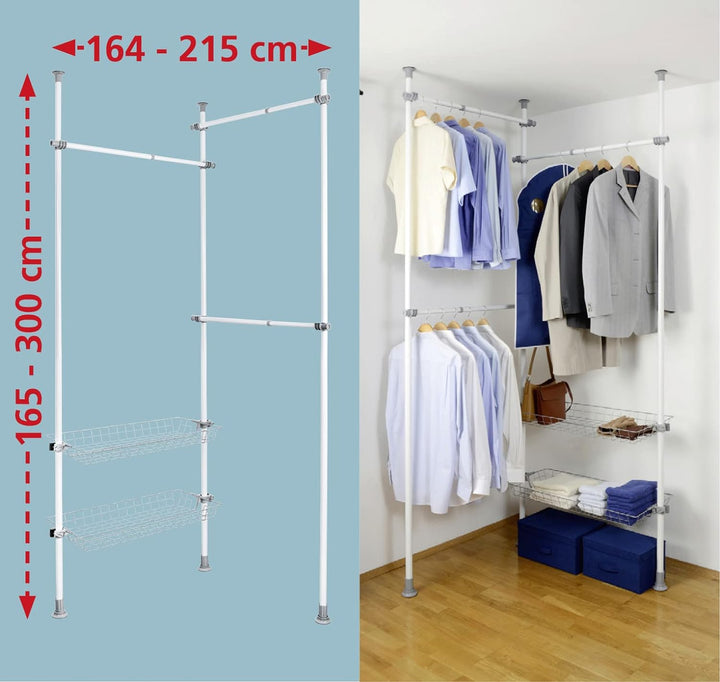 WENKO Teleskop-System Herkules Duo, individuell verstellbares Ordnungssystem mit 3 Kleiderstangen un