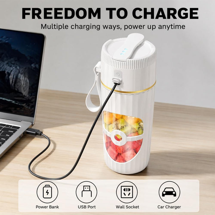 Gohytal Kleine Tragbarer Mixer, 400ml Smoothie Maker, Kleiner Mixer mit 10 Edelstahl Klingen, USB Wi