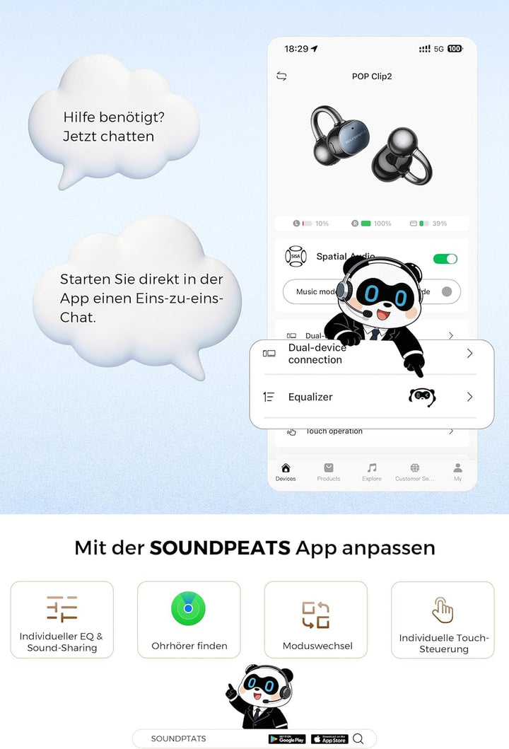 SoundPEATS PearlClip Pro Open Ear Bluetooth Kopfhörer, Clip On Kopfhörer Bluetooth 5.4 Earbuds, ganz