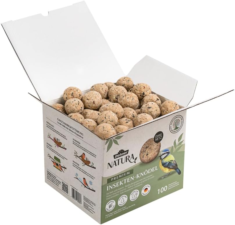 Dehner Natura Wildvogelfutter, Meisenknödel, Insekten-Knödel, ohne Netz, 100 Stück je 90 Gramm (9 kg