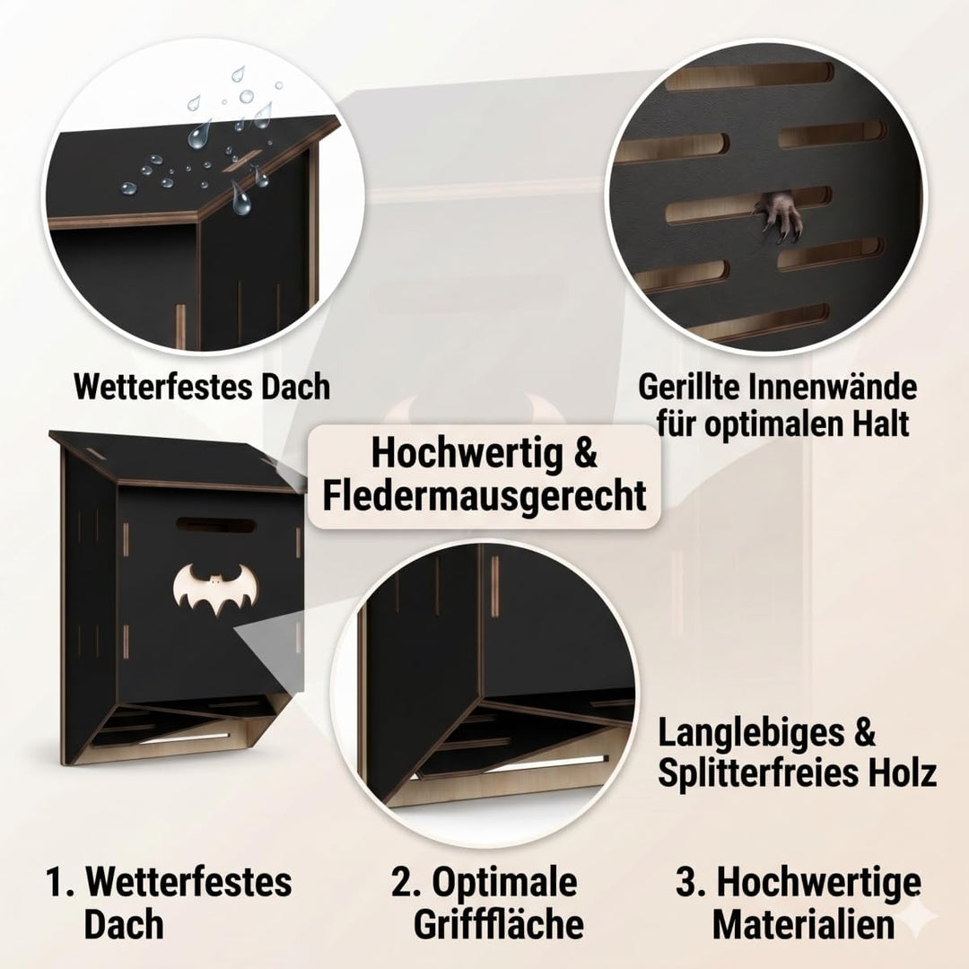 Fledermauskasten aus Holz mit 3-Kammer-System für bessere Ansiedlung, DIY-Bausatz, einfach zu montie