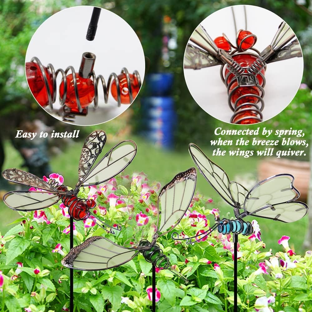 Juegoal 50,8 cm Schmetterlings-Gartenpfähle Dekor, Libellenpfähle, Kolibri, leuchtet im Dunkeln, Met