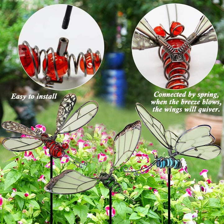 Juegoal 50,8 cm Schmetterlings-Gartenpfähle Dekor, Libellenpfähle, Kolibri, leuchtet im Dunkeln, Met