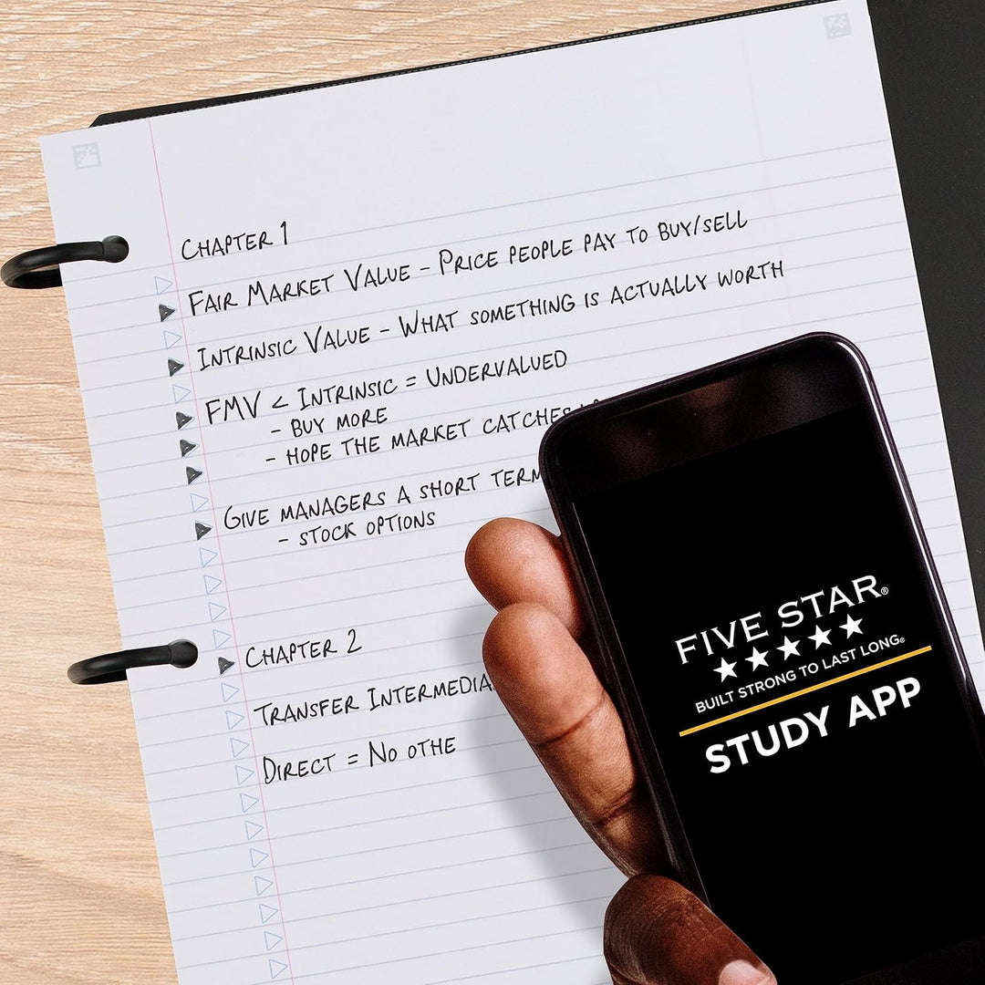 Five Star Flex Nachfüllbares Notizbuch + Lern-App, College-Papier, 3,8 cm TechLock-Ringe, Taschen, T