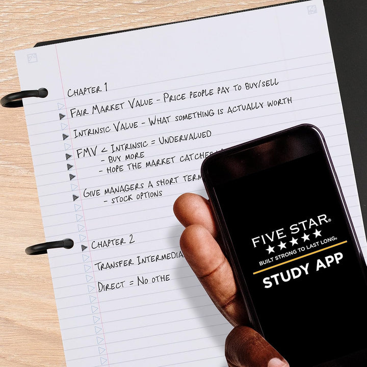 Five Star Flex Nachfüllbares Notizbuch + Lern-App, College-Papier, 3,8 cm TechLock-Ringe, Taschen, T