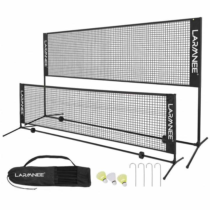LARMNEE Badmintonnetz, Tennisnetz, 300cm|400cm|500cm Federballnetz höhenverstellbar, Set bestehend a